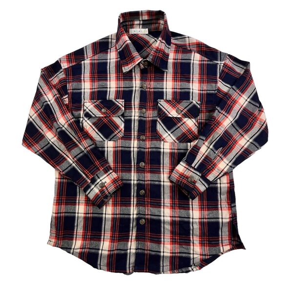 MNML Plaid Flannel Shirt Mens Small Double Pockets Button Up Outdoor Stretch - Picture 2 of 13